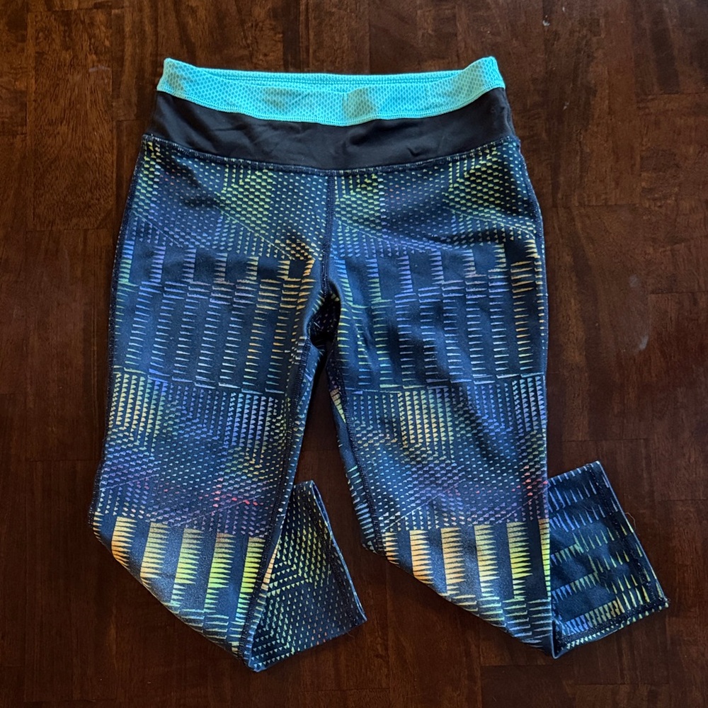Patagonia Kids Thermal Crop Leggings - Blue and Yellow Pattern